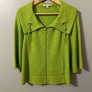 St. John Bright Green Zippered Jacket with Pockets and Wide Collar Size Petite